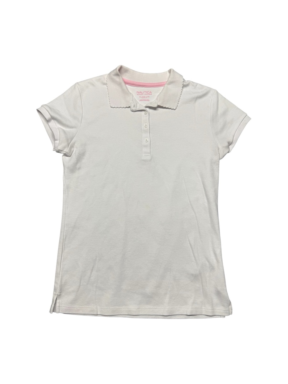 Nautica Girls XL 16 White School Uniform Polo Shirt Pink Trim